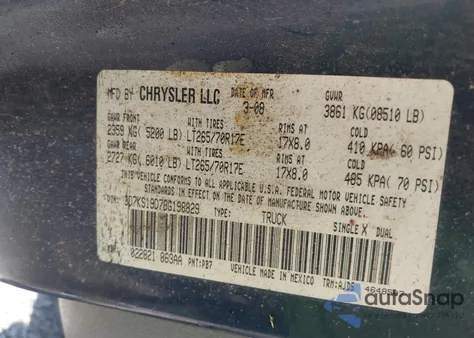 2008 Dodge Ram 1500 Sxt/Slt из США, поврежденный, VIN 3D7KS19D78G198829